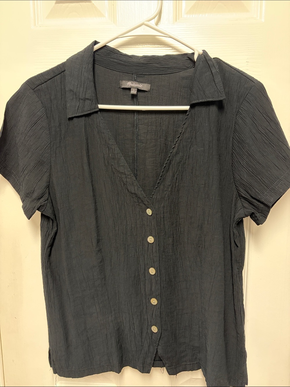 Madewell Black Button-Down Short Sleeve Top